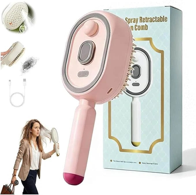 Electric Spray Retractable Air Cushion Comb Pink Variant with Box and USB Cable
