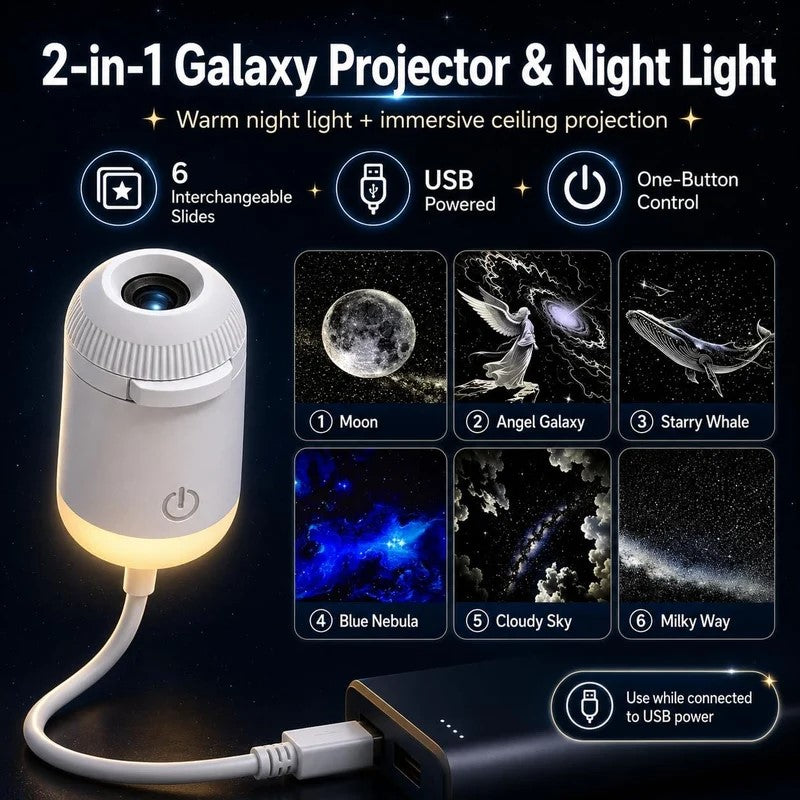 Starry Sky Projection Lamp 3 in 1 Galaxy Modes and Ambient Night Light