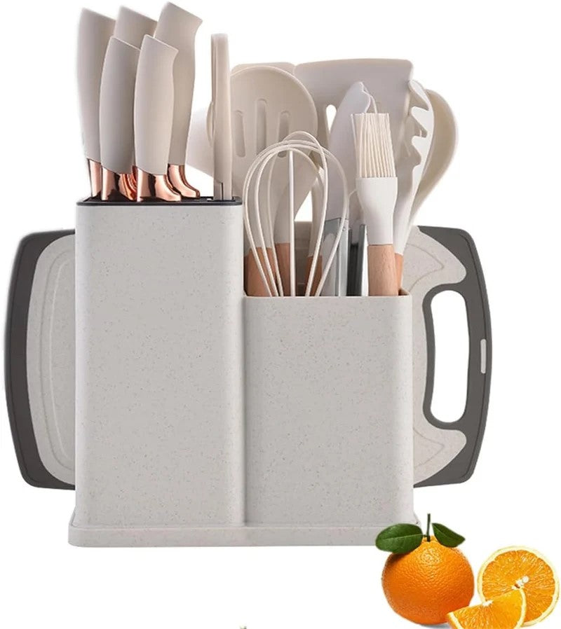 19PCS Silicone Kitchen Utensil Set Pink Color with Knives and Holder