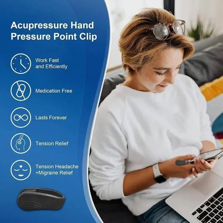 Medication Free Acupressure Hand Pressure Point Clip for Tension Headache and Migraine Relief