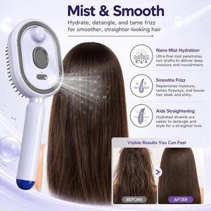 Nano Mist Hydration Hair Brush Before and After Frizz Control Results