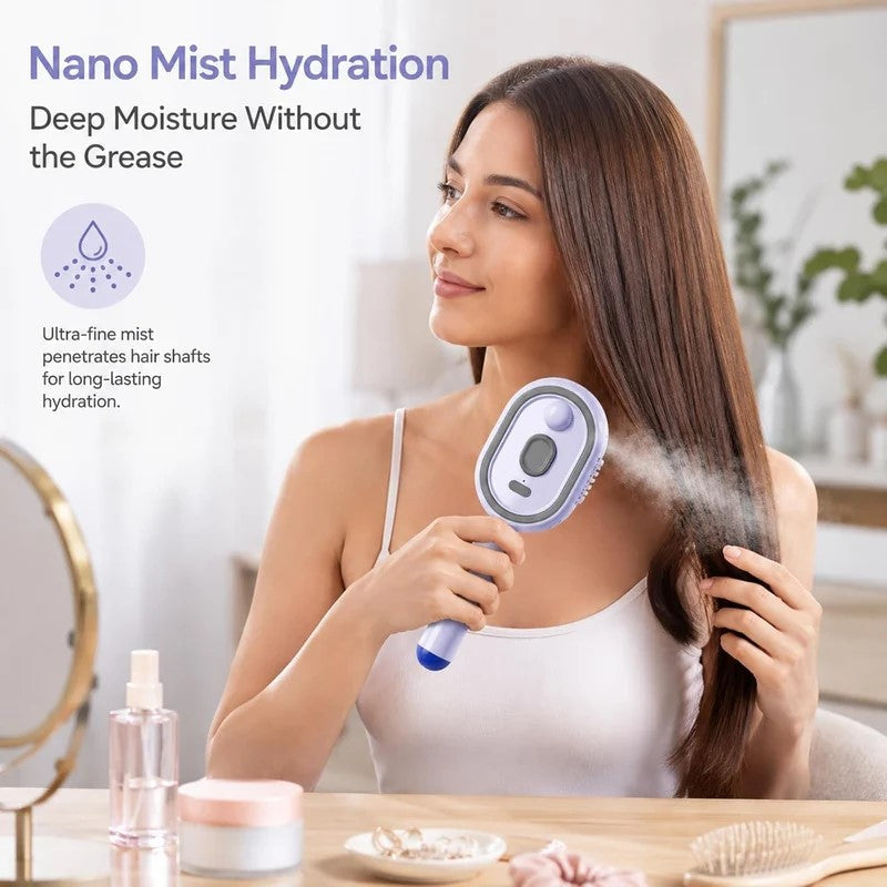 Using Nano Mist Hydration Brush for Deep Hair Moisture Without Grease